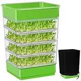 UQM Sprouts Growing Kit, 4-Tier Stackable Seed Sprouting Sprouter Tray with Lid Blackout Sleeves Drain Tray, Microgreens Growing Trays Kit for Sprouts Beans Broccoli Sprout Alfalfa Seeds (1)