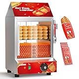 WantJoin Hot Dog Steamer, 2 Tiers Electric Hot Dog Steamer with Bun Warmer 27 L/24.52 QT, Visuable Glass Slide Doors Suit for 175 Hot Dogs and 40 Buns