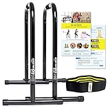Lebert Fitness Dip Bar Stand - Original EQualizer Total Body Strengthener Pull Up Bar Home Gym Exercise Equipment Dipping Station - Hip Resistance Band, Workout Guide and Online Group - Black (XL)