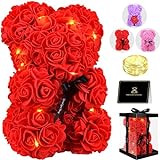 Otlonpe Artificial Roses Flowers Bear Birthday Gifts for Women,10'' Mothers Day Rose Bear Gifts for Mom Wife Grandma in Clear Gift Box with Led Light & Card,Women Mom Gifts for Mothers Day Christmas