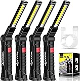 4 Pack Flashlights, LED Work Light, Work Light with Magnetic Base and Hanging Hook, 360°Rotate 5 Modes Rechargeable Flashlights for Car Engines Repair, Grill, Emergency and All Tight Spots (4 Pack)