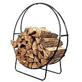 Sunnydaze 24-Inch Black Steel Indoor/Outdoor Firewood Log Hoop Rack - Round Tubular Metal Wood Storage Holder