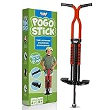 BUBBLE JUMP Pogo Stick for Kids Age 10 & up Red - for Boys, Girls, Teens & Adults 80 to 160 Lbs - Easy Grip Rubber Handle Master Jumper Pogo Sticks - High Jumping Kids Pogo Stick