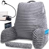 Homie Reading Pillow with Reading Light and Wrist Support, Has Arm Rests, and Back Support for Bed Rest, Lounging, Reading, Working on Laptop, Watching TV (Gray)