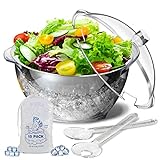 LIMOEASY Iced Salad Bowl, 4.5 Qt Large Chilled Serving Bowl with Lid for Parties, Ice Bowls to Keep Veggie, Fruit, Potato, Pasta Cold, Unique Gift for Women