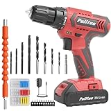 PULITUO Cordless Drill Set, 20V Electric Power Drill with Battery And Charger, Torque 30N, 21+1 Torque Setting, 2 Variable Speeds, with 43pcs Drill Driver Bits Kit, Screws Set，(Red)