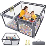 Grobeybees Playpen for Babies and Toddlers, Large Baby Playpen, Baby Playard, Indoor & Outdoor Play Pen, Sturdy Safety Baby Play Yard with Soft Breathable Mesh (Grey)