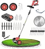FEETE Weed Wacker, 21V 2Ah 3-in-1 Li-Ion Cordless String Trimmer w/3 Types Blade, Lightweight Battery Powered Folding String Trimmers, Height Adjustable Weed Eater for Garden and Yard (Red)