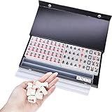 drizzle White Travel Mini Mahjong Set 20mm - Portable 146 Tiles Acrylic Material Mah-Jong - Travel Family Leisure Time - 0.8 in with Racks 1.96 Pounds - Traditional Chinese Version Game 旅行麻将