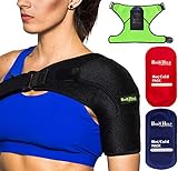 BODY HELP Shoulder Brace Support for Women&Men with 2 Hot Cold Reusable Packs for Pain Relief - Left/Right Shoulder - Fits Most People - Please Check Sizes