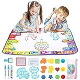 Water Drawing Doodling Mat, TOYCRAZ Aqua Magic Water Doodle Mat Coloring Writing Painting Mat Educational Toys Gifts for Kids Toddlers (31 x 31 Inches)