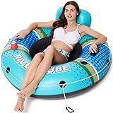 Jasonwell Inflatable River Tube Float - Heavy Duty River Float Pool Floats Lake Water Tubes for Floating River Raft Lounge Floatie with 2 Cup Holders for Adults (Cyan, XL)