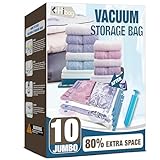 HIBAG Vacuum Storage Bags, 10 Jumbo Space Saver Vacuum Seal Bags, Space Bags, Vacuum Sealer Bags for Clothes, Comforters, Blankets, Bedding (10J)