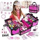 Hollyhi 65 Pcs Kids Makeup Kit for Girl, Washable Play Makeup Toys Set for Dress Up, Pretend Beauty Vanity Set with Cosmetic Case Birthday Toys for Girls 3 4 5 6 7 8 9 10 11 12 Year Old Kids Toddlers