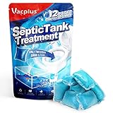 Vacplus Septic Tank Treatment 12 Pcs for 1-Year Supply, Dissolvable Packs with Easy Operation, Durable Biodegradable Enzymes for Wastes, Greases & Odors