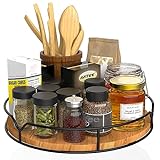 Lazy Susan Turntable Organizer for Cabinet Pantry Kitchen Countertop Refrigerator Cupboard, Pine Wood, 9', Carbonized Black