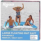 Aqua Ultimate Floating Water Mat – Heavy Duty Floating Island Pad with Expandable Zippers – Navy/White Stripe
