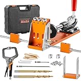VEVOR Pocket Hole Jig Kit, 34 Pcs Pocket Hole Jig System with 11' C-clamp, Fixture, Step Drills, Wrenches, Drill Stop Rings, Square Drive Bits, Toolbox, for DIY Carpentry Projects, Adjustable
