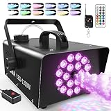 Smoke Machine, MOSFiATA Fog Machine with 18 RGB LED Lights Effect, 1200W and 6000CFM Fog with 1 Wired Receiver and 2 Wireless Remote Controls, Perfect for Wedding, Halloween, Party and Stage Effect