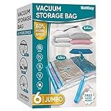 MattEasy Space Saver Vacuum Storage Bags, 6 Pack Jumbo Space Saver Bags with Pump, Storage Vacuum Sealed Bags for Clothes, Comforters, Blankets, Bedding (Jumbo)
