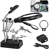 Helping Hands Magnifier Soldering Station with LED Light,LXIANGN 2.5X 7.5X 10X Desktop Magnifying Glass with Stand with Auxiliary Clamp for Miniature Painting,Model,Repair,Crafts,Hobby