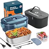 TRAVELISIMO Electric Lunch Box for Adults 80W, Fast Portable Heated Lunch Box 12/24/110V Food Warmer Lunch Box, Leakproof, SS Container, for Car Truck Work, Loncheras para Hombres de Trabajo