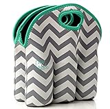 Sac al Fresco Neoprene 6 Pack Bottle Carrier, Extra Thick Insulated Baby Bottle Cooler Bag Keeps Baby Bottles Cold or Warm (sea foam chevron)