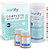 Varify 17 in 1 Complete Drinking Water Test Kit - 100 Strips + 2 Bacteria Tester Kits - Well, Tap, Home, City Water Testing Strip for Lead, Alkaline, Chlorine, Hardness, Iron, Fluoride, Copper & More