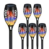 Solar Tiki Torches for Outside, 6 Pack Solar Torch Light with Colorful Flickering Flame, Garden Decor Solar Garden Lights, Waterproof Solar Pathway Lights for Outside Patio Path Yard Decorations