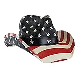 American Cowboy Hat Classic Red White & Blue, Western Shapeable Brim, Black Band