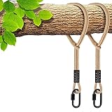 SELEWARE Hammock Straps, 4ft Tree Swing Rope for Hammock Chair Hanging Kit, Extension Rope with Carabiner for Indoor Outdoor Playground Tree Swings Camping Hammock Accessories (Beige1,2 Pack)