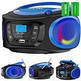 KLIM Boombox Portable Audio System - New 2023 - FM Radio CD Player Bluetooth MP3 USB AUX - Includes Rechargeable Batteries - Wired & Wireless Modes - Compact and Sturdy - Blue