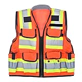 AdirPro Heavy Duty Safety Vest - ANSI-Compliant High Visibility Reflective Vest with Zipper and Utility Pockets for Surveyors, Engineers, Construction Workers (Class 2, Orange, Small)
