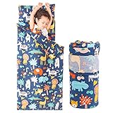 ROSSISON Nap Mat with Pillow and Blanket 100% Cotton with Microfiber Fill, Padded Sleeping Mat, for Daycare Preschool Toddler Prek Boys Girls Kids (Animal Park, Extra Long-56'x20')