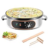 BOEASTER Commercial Crepe Maker, 16' Non-Stick 2000W Electric Crepe Machine Adjustable Temperature Control, Thickened Cast Iron Cooking Surface Pancakes Maker Griddle with Handle