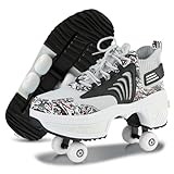 Roller Skate Shoes for Women Kids Roller Shoes Boy Girl Sneakers with Retractable Wheels Breathable Roller Skates Shoes for Christmas Birthday Children Show Gift (Black, 5)