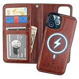 Bocasal for iPhone 12/12 Pro Wallet Case Compatible with MagSafe Wireless Charging, RFID Blocking Magnetic Leather Case with Card Slots Holder Kickstand Detachable Wrist Strap 6.1 Inch (Brown)
