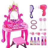 Vanity Makeup Table Toy with Adjustable Mirror, Comfortable Seat, Electronic Organ, Lights, and Music for Little Girls - Spark Imagination with Our Toddler Vanity Set