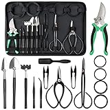 16PCS Bonsai Tools Kit with Bag,Gardening Succulent Tree Indoor Beginner Tool Kit with Bonsai Wire, Pruning Shears, Bonsai Scissors, Gardening Trimming Tools, Gifts for Women