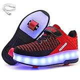Ehauuo Kids Two Wheels Shoes with Lights Rechargeable Roller Skates Shoes Retractable Wheels Shoes LED Flashing Sneakers for Unisex Girls Boys Gift(1 M US Little Kid, B-Red)