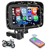 Hikity Wireless Android Auto Apple CarPlay Screen for Motorcycle, 5 Inch Waterproof Touchscreen, Portable Car Stereo Bluetooth Car Audio Receiver for Motorbike