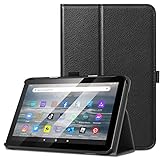 DTTO for All-New Amazon Fire 7 Tablet Case (Only Compatible with 12th Generation, 2022 Release), Slim Premium Vegan Leather Folding Stand Cover for Amazon Fire 7 Tablet - Auto Wake/Sleep, Black