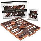 Crazy Games Backgammon Set - Classic Medium Brown 15 Inch Backgammon Sets for Adults Board Game with Premium Leather Case - Best Strategy & Tip Guide (Brown, Medium)