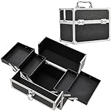 Stagiant Makeup Train Case, Makeup Box with 4-Tray, Cosmetics Organizer for Makeup Supplies, Women Organize Case for Girls Makeup Kit, Nail Art, Black