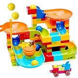 COUOMOXA Marble Run Building Blocks Classic Big Blocks STEM Toy Bricks Set Kids Race Track Compatible with All Major Brands 106 PCS Various Track Models for Boys Girls Aged 3,4,5,6,8…