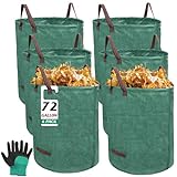 6 Pack 72 Gallons Reusable Garden Waste Bags with Coated Gloves, Heavy Duty Leaf Bags 4 Handles Lawn Yard Bags for Loading Leaf,Trash,Yard Waste Bags (H30' X D26')