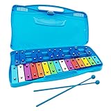 VACHAN Xylophone,25 Notes Glockenspiel Xylophone for kids Colorful Musical Toy Metal Keys,Professional Xylophone Instrument with case and Two Safe Mallets for Beginners, Music Teaching, Gifts(Blue)