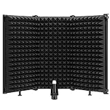 Moukey Microphone Isolation Shield, Foldable Mic Shield with Triple Sound Insulation, Reflection Filter with 3/8' and 5/8' Mic Threaded Mount for Recording Studio, Podcasts, Singing, and Broadcasting