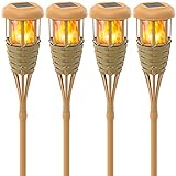 Evelynsun Tiki Torch Solar Lights Outdoor - Solar Torch Light with Flickering Flame Waterproof Garden Tiki Torches for Outside
