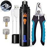 Dog Nail Grinder, Dog Nail Trimmers and Clippers Kit, Super Quiet Electric Pet Nail Grinder, Rechargeable, for Small Large Dogs & Cats Toenail & Claw Grooming,3 Speeds, Dual Lights, 2 Grinding Wheels